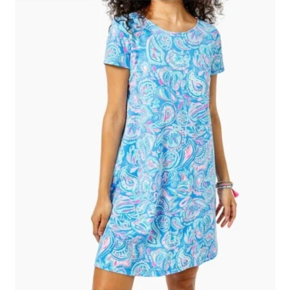 Lilly Pulitzer Kimi Swing T-Shirt Dress Zanzibar Blue Fish Kiss‎ Print Women’s L
